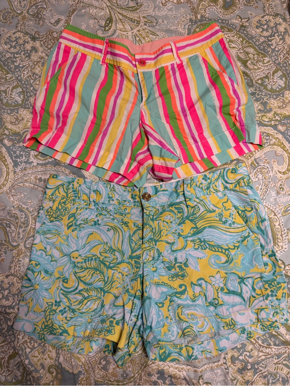 Lilly Pulitzer Bright Multicolor Striped and Floral Shorts Duo